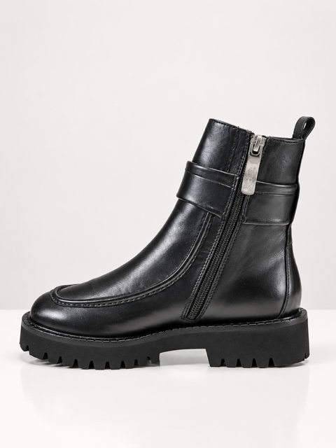 Boots en cuir noir à semelle crantée Lorenzo Masiero