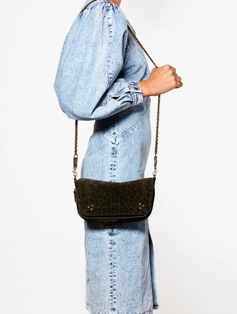 Sac Bobi en cuir velours imprimé léopard kaki – Jérôme Dreyfuss