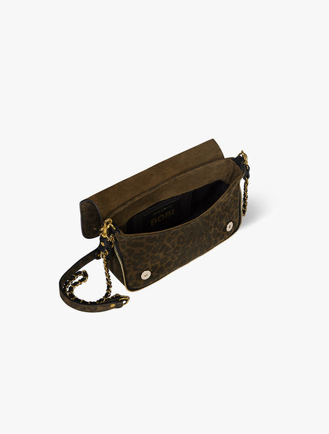 Sac Bobi en cuir velours imprimé léopard kaki – Jérôme Dreyfuss