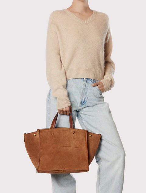 Sac cabas Léon M en croûte de velours caramel – Jérôme Dreyfuss
